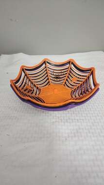 Set of 3 Halloween Spider Web Plastic Candy and Fruit Baskets in Orange, Purple,
